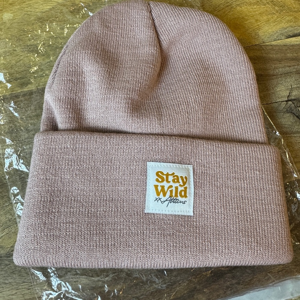 Pink Beanie with 'Stay Wild' Patch - Picture 5 of 8